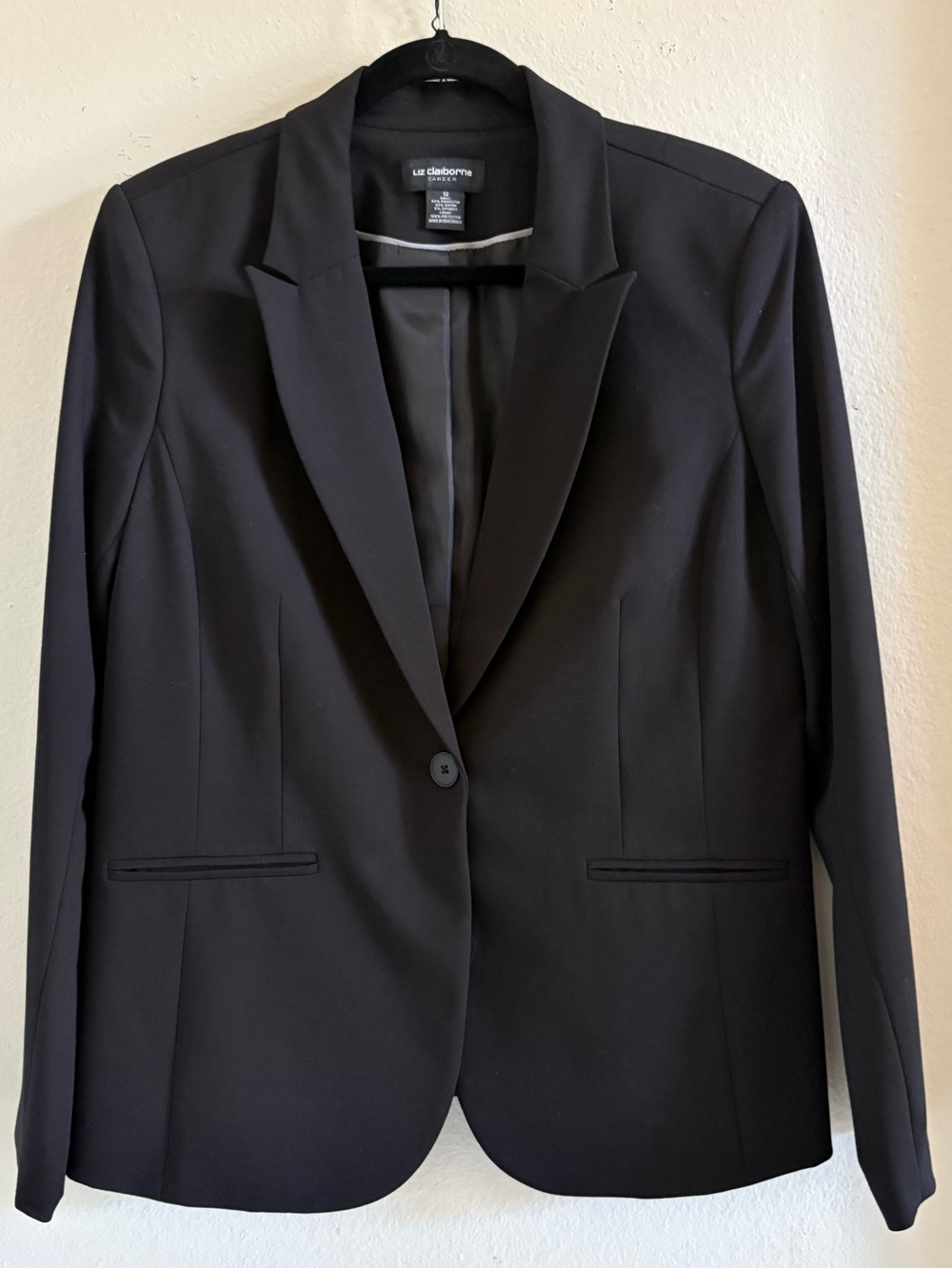 LIZ CLAIBORNE Career One-Button Black Tailored Blazer Jacket | Black | Size 12